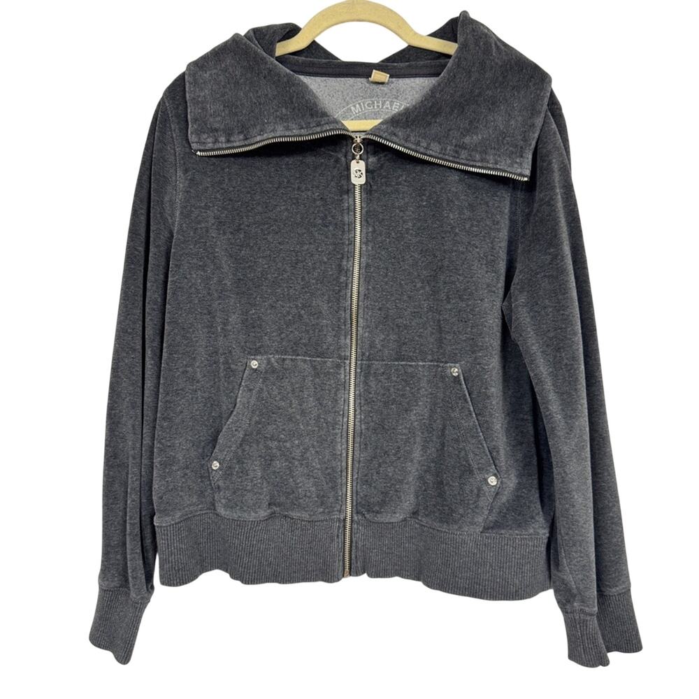 Michael Kors Grey Y2K Full Zip Track Jacket Womens XL Velour Athletic Lounge